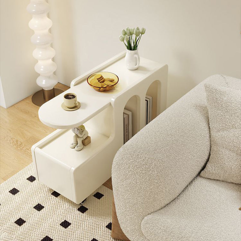 Contemporary Scandinavian Engineered Wood Arched Curved Square Mobile Coffee Table With 2-Tier Storage For Living Room
