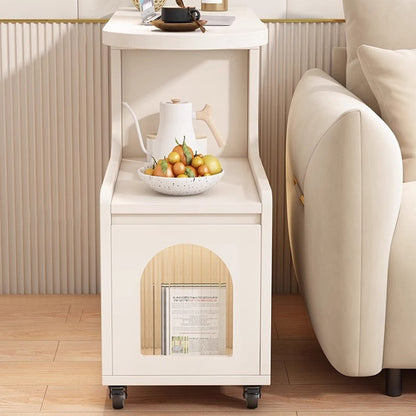 Contemporary Creative Particle Board Glass Arched Rectangular Mobile Coffee Table With 2-Tier For Living Room
