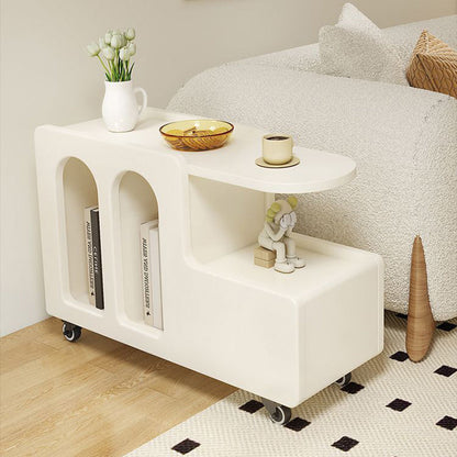 Contemporary Scandinavian Engineered Wood Arched Curved Square Mobile Coffee Table With 2-Tier Storage For Living Room