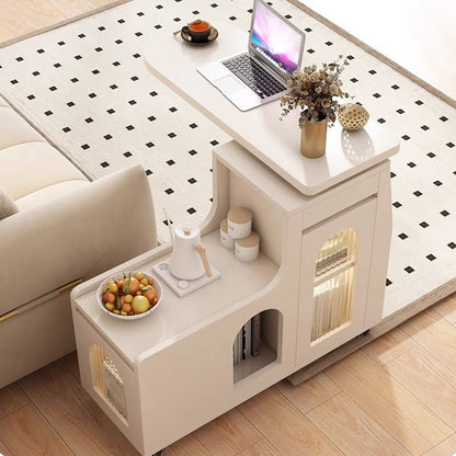 Contemporary Creative Particle Board Glass Arched Rectangular Mobile Coffee Table With 2-Tier For Living Room