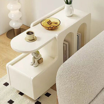 Contemporary Scandinavian Engineered Wood Arched Curved Square Mobile Coffee Table With 2-Tier Storage For Living Room