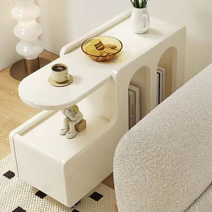Contemporary Scandinavian Engineered Wood Arched Curved Square Mobile Coffee Table With 2-Tier Storage For Living Room