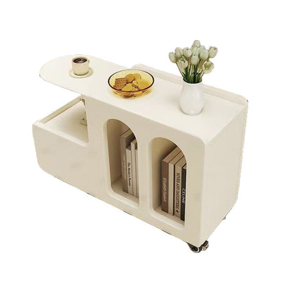 Contemporary Scandinavian Engineered Wood Arched Curved Square Mobile Coffee Table With 2-Tier Storage For Living Room