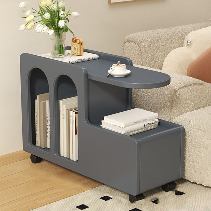 Contemporary Scandinavian Engineered Wood Arched Curved Square Mobile Coffee Table With 2-Tier Storage For Living Room