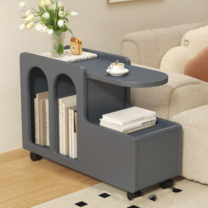 Contemporary Scandinavian Engineered Wood Arched Curved Square Mobile Coffee Table With 2-Tier Storage For Living Room