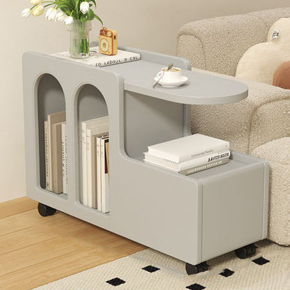 Contemporary Scandinavian Engineered Wood Arched Curved Square Mobile Coffee Table With 2-Tier Storage For Living Room