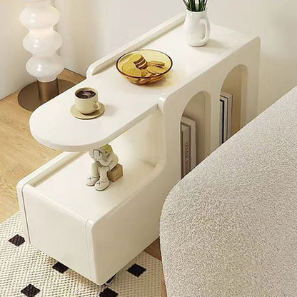 Contemporary Scandinavian Engineered Wood Arched Curved Square Mobile Coffee Table With 2-Tier Storage For Living Room