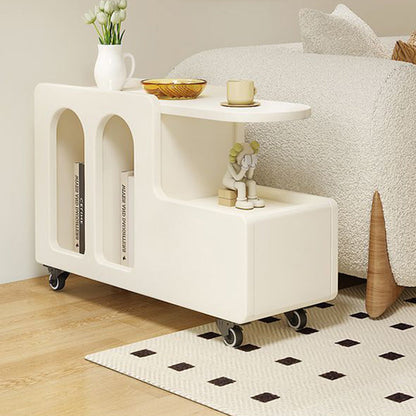Contemporary Scandinavian Engineered Wood Arched Curved Square Mobile Coffee Table With 2-Tier Storage For Living Room