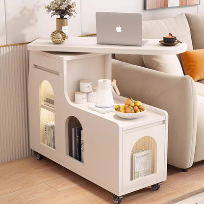 Contemporary Creative Particle Board Glass Arched Rectangular Mobile Coffee Table With 2-Tier For Living Room