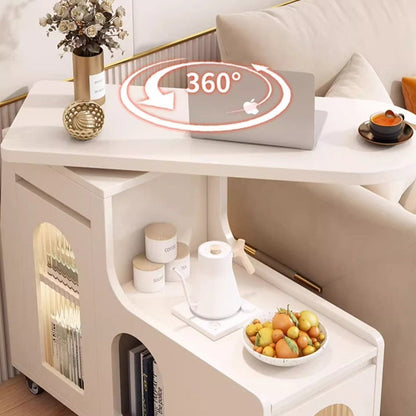 Contemporary Creative Particle Board Glass Arched Rectangular Mobile Coffee Table With 2-Tier For Living Room