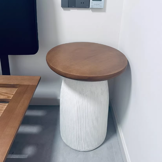 Contemporary Scandinavian Magnesium Oxide Round Textured Cylindrical Coffee Table 1-Tier For Living Room