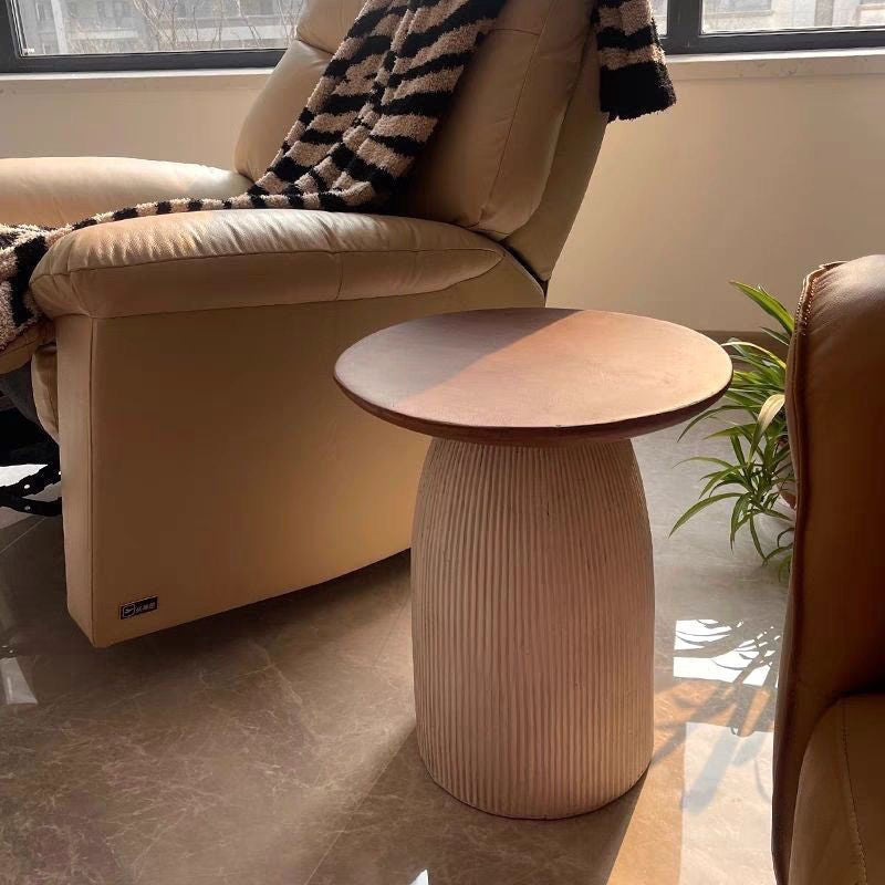 Contemporary Scandinavian Magnesium Oxide Round Textured Cylindrical Coffee Table 1-Tier For Living Room