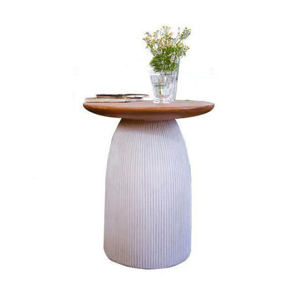 Contemporary Scandinavian Magnesium Oxide Round Textured Cylindrical Coffee Table 1-Tier For Living Room