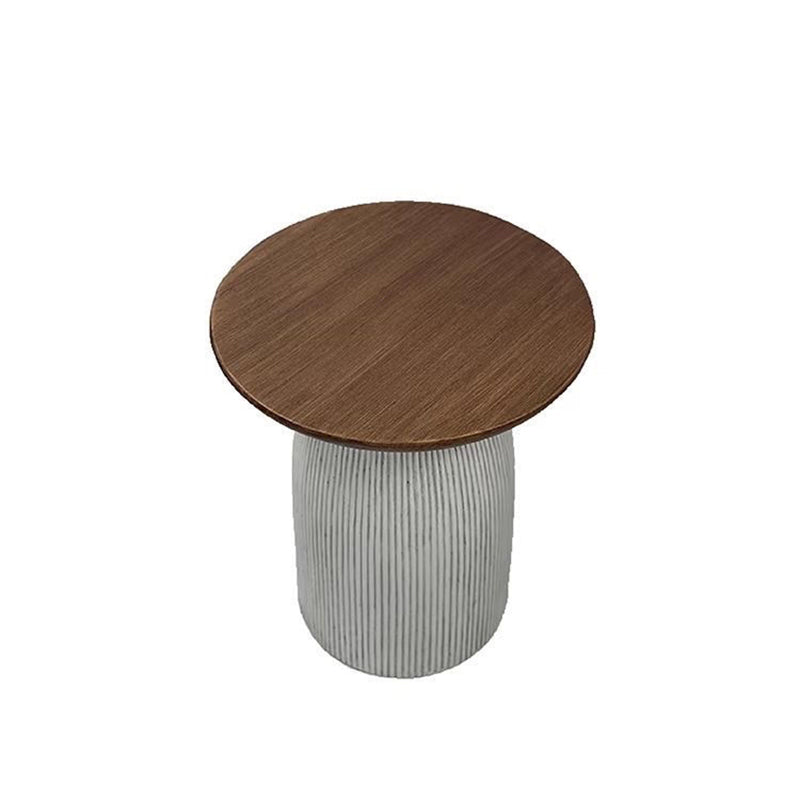 Contemporary Scandinavian Magnesium Oxide Round Textured Cylindrical Coffee Table 1-Tier For Living Room
