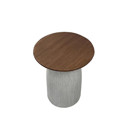 Contemporary Scandinavian Magnesium Oxide Round Textured Cylindrical Coffee Table 1-Tier For Living Room