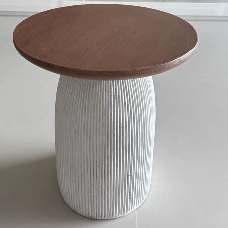 Contemporary Scandinavian Magnesium Oxide Round Textured Cylindrical Coffee Table 1-Tier For Living Room