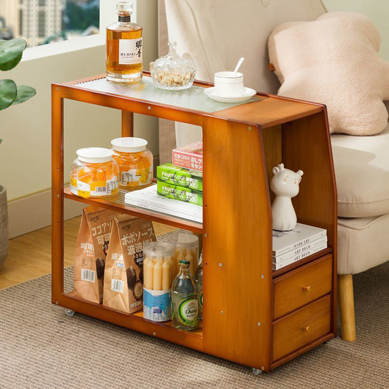 Traditional Chinese Glass Bamboo Mobile Rectangular Coffee Table 3-Tier For Living Room