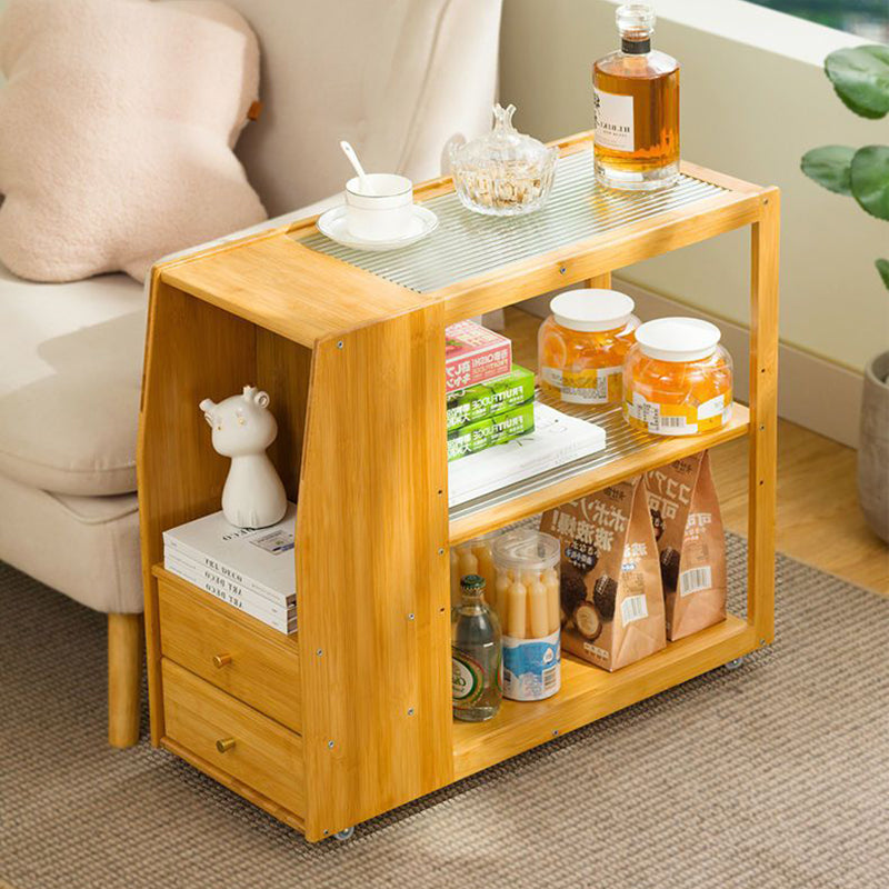 Traditional Chinese Glass Bamboo Mobile Rectangular Coffee Table 3-Tier For Living Room