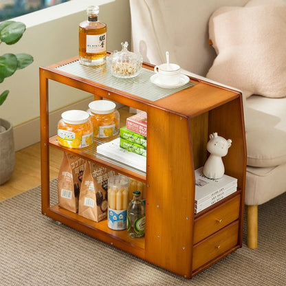 Traditional Chinese Glass Bamboo Mobile Rectangular Coffee Table 3-Tier For Living Room
