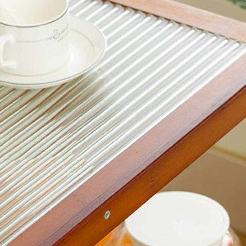 Traditional Chinese Glass Bamboo Mobile Rectangular Coffee Table 3-Tier For Living Room