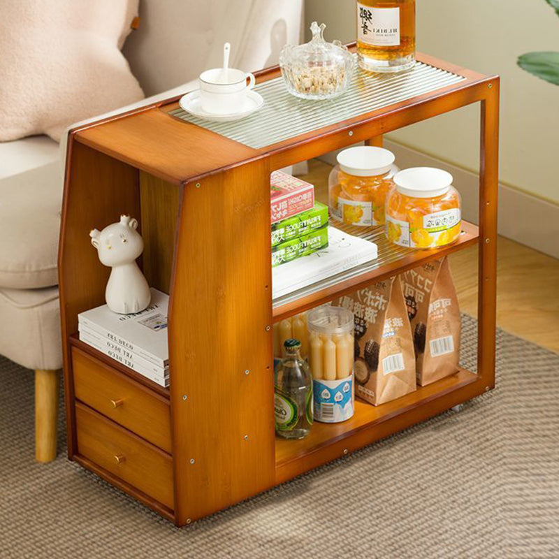 Traditional Chinese Glass Bamboo Mobile Rectangular Coffee Table 3-Tier For Living Room