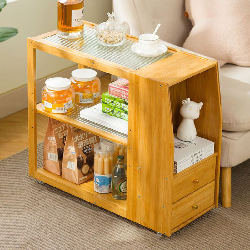Traditional Chinese Glass Bamboo Mobile Rectangular Coffee Table 3-Tier For Living Room