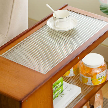 Traditional Chinese Glass Bamboo Mobile Rectangular Coffee Table 3-Tier For Living Room