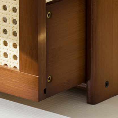 Traditional Vintage Bamboo Rattan Rounded Trapezoid Storage Shelf 2/3-Tier For Living Room