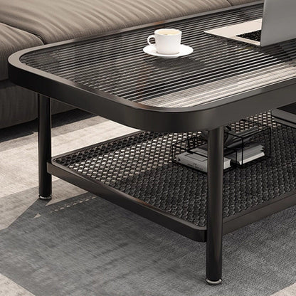 Traditional French Glass Iron Rounded Rectangular Coffee Table 2-Tier For Living Room