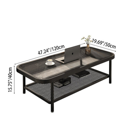 Traditional French Glass Iron Rounded Rectangular Coffee Table 2-Tier For Living Room