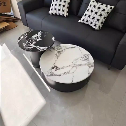 Contemporary Scandinavian Microcrystalline Stone Carbon Steel Acrylic Solid Wood Round Cylindrical Coffee Table With 1-Drawer For Living Room