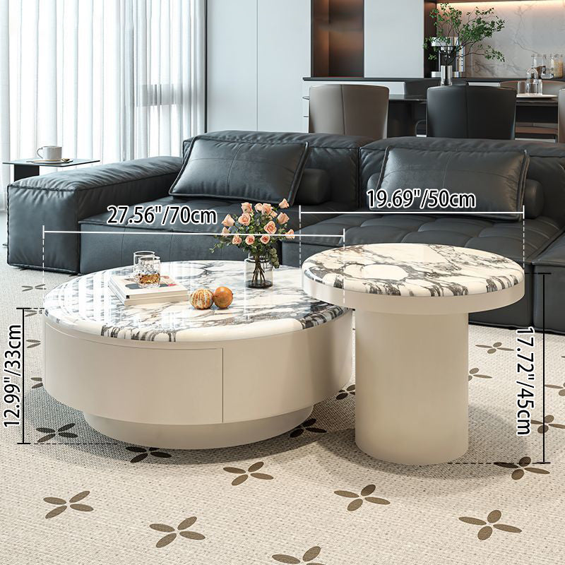 Contemporary Scandinavian Microcrystalline Stone Carbon Steel Acrylic Solid Wood Round Cylindrical Coffee Table With 1-Drawer For Living Room