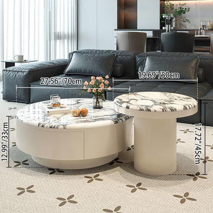 Contemporary Scandinavian Microcrystalline Stone Carbon Steel Acrylic Solid Wood Round Cylindrical Coffee Table With 1-Drawer For Living Room
