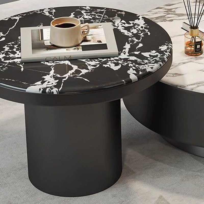 Contemporary Scandinavian Microcrystalline Stone Carbon Steel Acrylic Solid Wood Round Cylindrical Coffee Table With 1-Drawer For Living Room