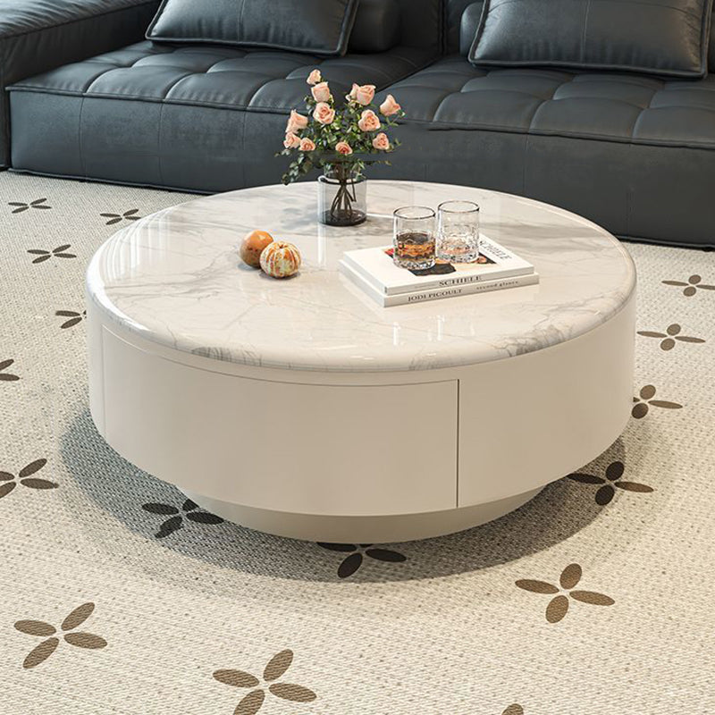Contemporary Scandinavian Microcrystalline Stone Carbon Steel Acrylic Solid Wood Round Cylindrical Coffee Table With 1-Drawer For Living Room