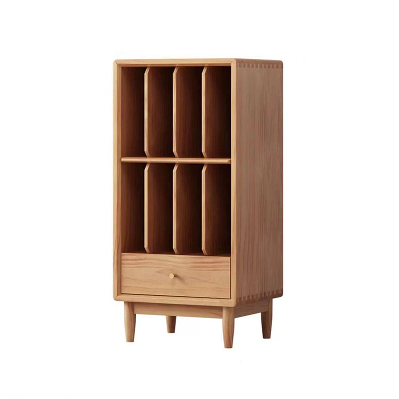 Traditional Japanese Pine Wood Cylindrical Rectangular Storage Shelf With Drawer For Living Room