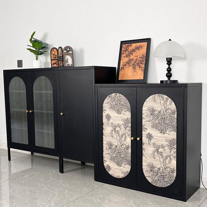 Traditional Chinese PC Sun Panel Cold Rolled Steel Arched Textured Rectangular Storage Cabinet 3-Tier For Living Room