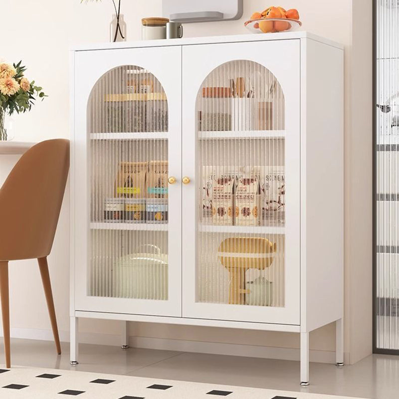 Traditional Chinese PC Sun Panel Cold Rolled Steel Arched Textured Rectangular Storage Cabinet 3-Tier For Living Room