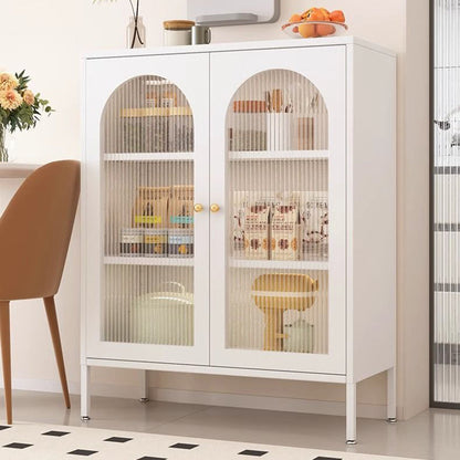 Traditional Chinese PC Sun Panel Cold Rolled Steel Arched Textured Rectangular Storage Cabinet 3-Tier For Living Room