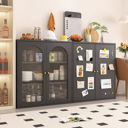 Traditional Chinese PC Sun Panel Cold Rolled Steel Arched Textured Rectangular Storage Cabinet 3-Tier For Living Room