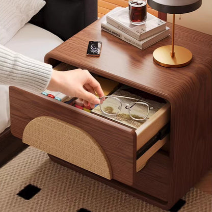 Traditional Chinese Solid Wood Round Rectangular Nightstand 2 Drawers For Bedroom