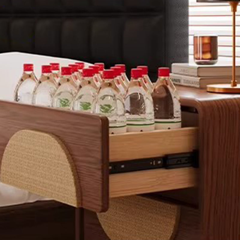 Traditional Chinese Solid Wood Round Rectangular Nightstand 2 Drawers For Bedroom