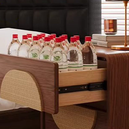 Traditional Chinese Solid Wood Round Rectangular Nightstand 2 Drawers For Bedroom