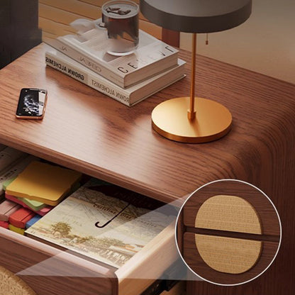 Traditional Chinese Solid Wood Round Rectangular Nightstand 2 Drawers For Bedroom