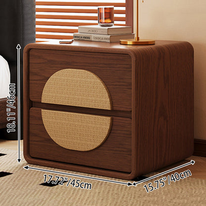 Traditional Chinese Solid Wood Round Rectangular Nightstand 2 Drawers For Bedroom
