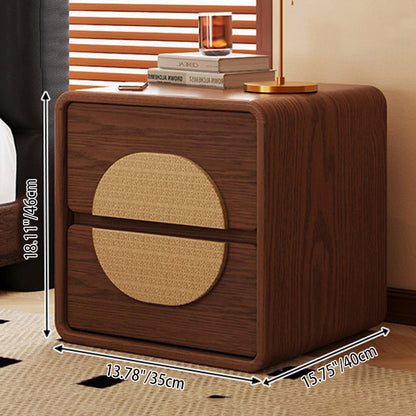 Traditional Chinese Solid Wood Round Rectangular Nightstand 2 Drawers For Bedroom