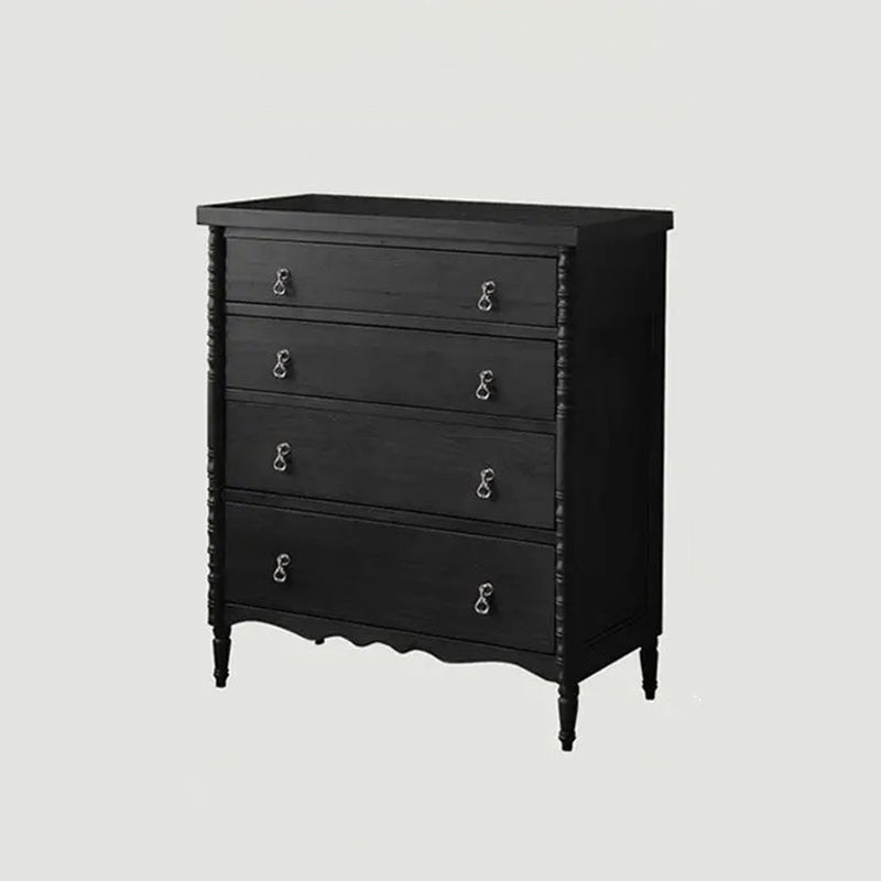 Traditional French Ash Wood Round Rectangular Storage Cabinet 4 Drawers For Living Room