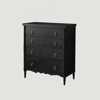 Traditional French Ash Wood Round Rectangular Storage Cabinet 4 Drawers For Living Room