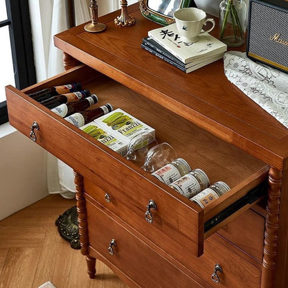 Traditional French Ash Wood Round Rectangular Storage Cabinet 4 Drawers For Living Room