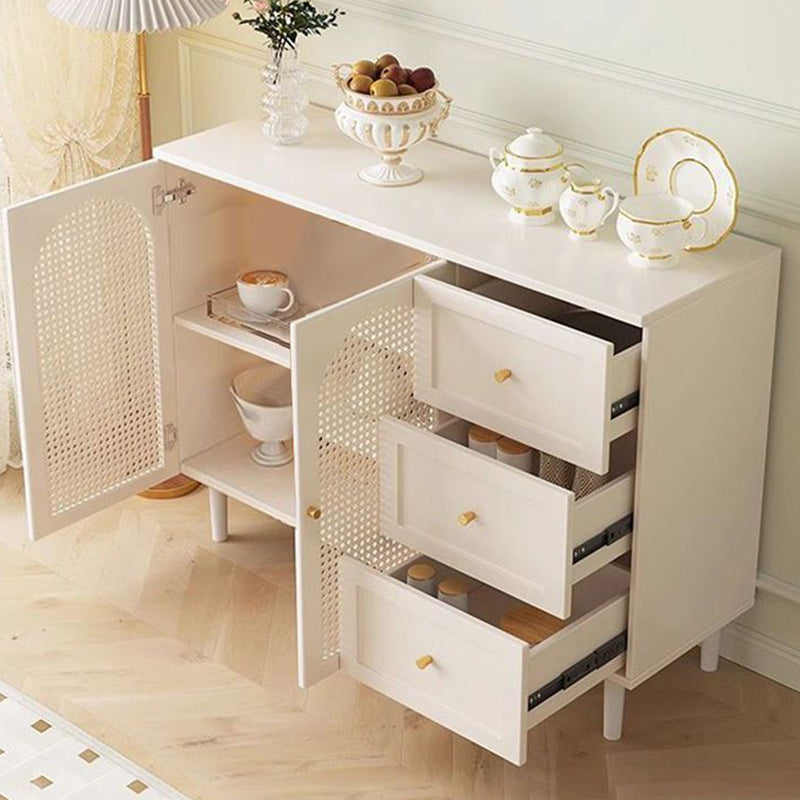 Traditional French Engineered Wood Glass Rattan Rectangular Cylindrical Storage Cabinet 2-Tier For Living Room